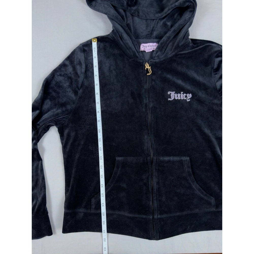 Juicy Couture Black Velour Zip Hoodie with Rhinestone Logo XL - Picture 5 of 6
